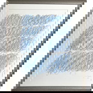 THE UNTITLED SIGNED CY TWOMBLY: THE UNTITLED SIGNED CY TWOMBLY Oil paint and wax crayon on paper. Framed. Signed Cy Twombly lower right. In a remarkable cycle of works beginning in 1966 and taken up with renewed fervor in the 1970s,