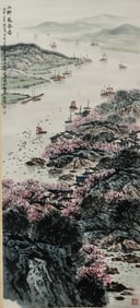 A CHINESE PAINTING OF RIVERBANK SCENERY SIGNED SONG WENZHI