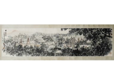 A CHINESE PAINTING OF CITY VIEW SIGNED FU BAOSHI