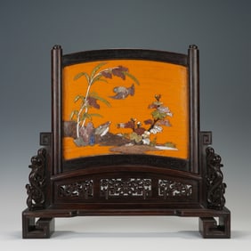 A HARDSTONES INLAID LACQUER TABLE SCREEN