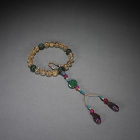 A CHINESE IMPERIAL ROCK QUARTZ PRAYER BEADS SHOUCHUAN