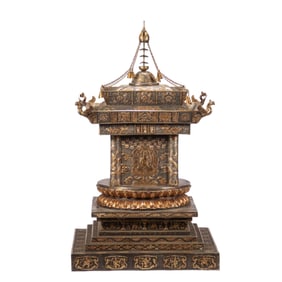 A SILVER PARTLY GILT PAGODA
