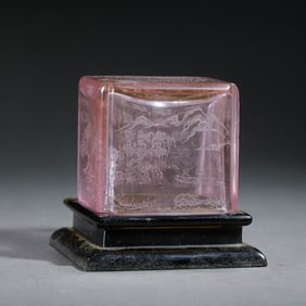 AN INCISED PEKING GLASS LANDSCAPE BOX