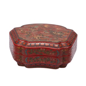 A POLYCHROME PAINTED LACQUER BOX WITH COVER