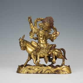 A SINO-TIBETAN BRONZE-GILT PALDEN LHAMO