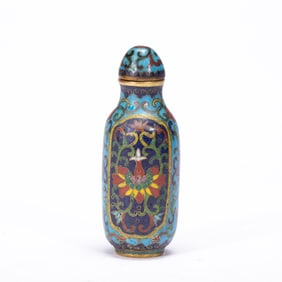 A CLOISONNE ENAMEL LOTUS SCROLLS SNUFF BOTTLE
