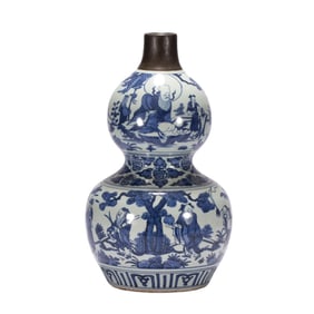 A BLUE AND WHITE IMMORTALS STORY DOUBLE GOURDS VASE