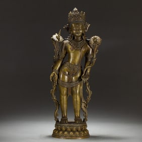 A COPPER ALLOY STANDING PADMAPANI