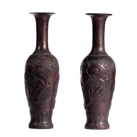 PAIR ALOESWOOD CHENXIANG BALUSTER VASES