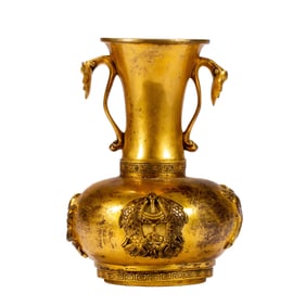 A BRONZE-GILT BOTTLE VASE
