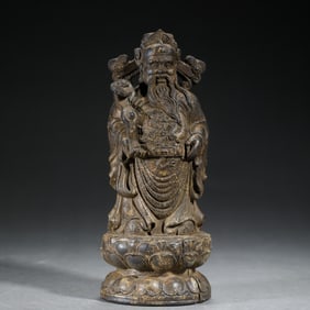 A CARVED ALOES WOOD CHENXIANG GOD OF FORTUNE