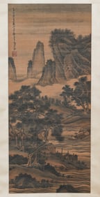A CHINESE PAINTING OF BOATING ALONG RIVER SIGNED WU THEN