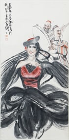 A CHINESE PAINTING OF FIGURAL STORY SIGNED HUANGZHOU