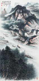 A CHINESE PAINTING OF RIVERSCAPE SIGNED LI XIONGCAI