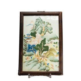 A QIANJIANGCAI LANDSCAPE PORCELAIN PLAQUE