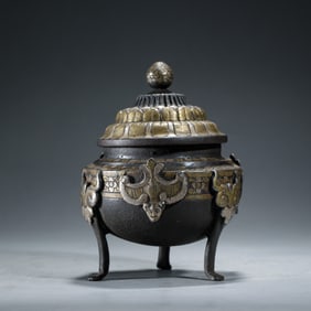 A RARE GOLD INLAID IRON INCENSE BURNER