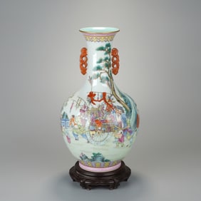 A FAMILLE ROSE FIGURAL STORY VASE