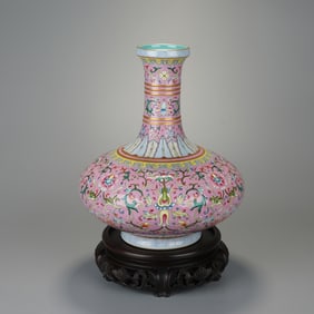 A YANGCAI GLAZE LOTUS SCROLLS VASE
