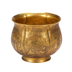 A BRONZE-GILT FIGURAL STORY CENSER