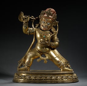 A TIBETAN BRONZE-GILT MAHAKARA