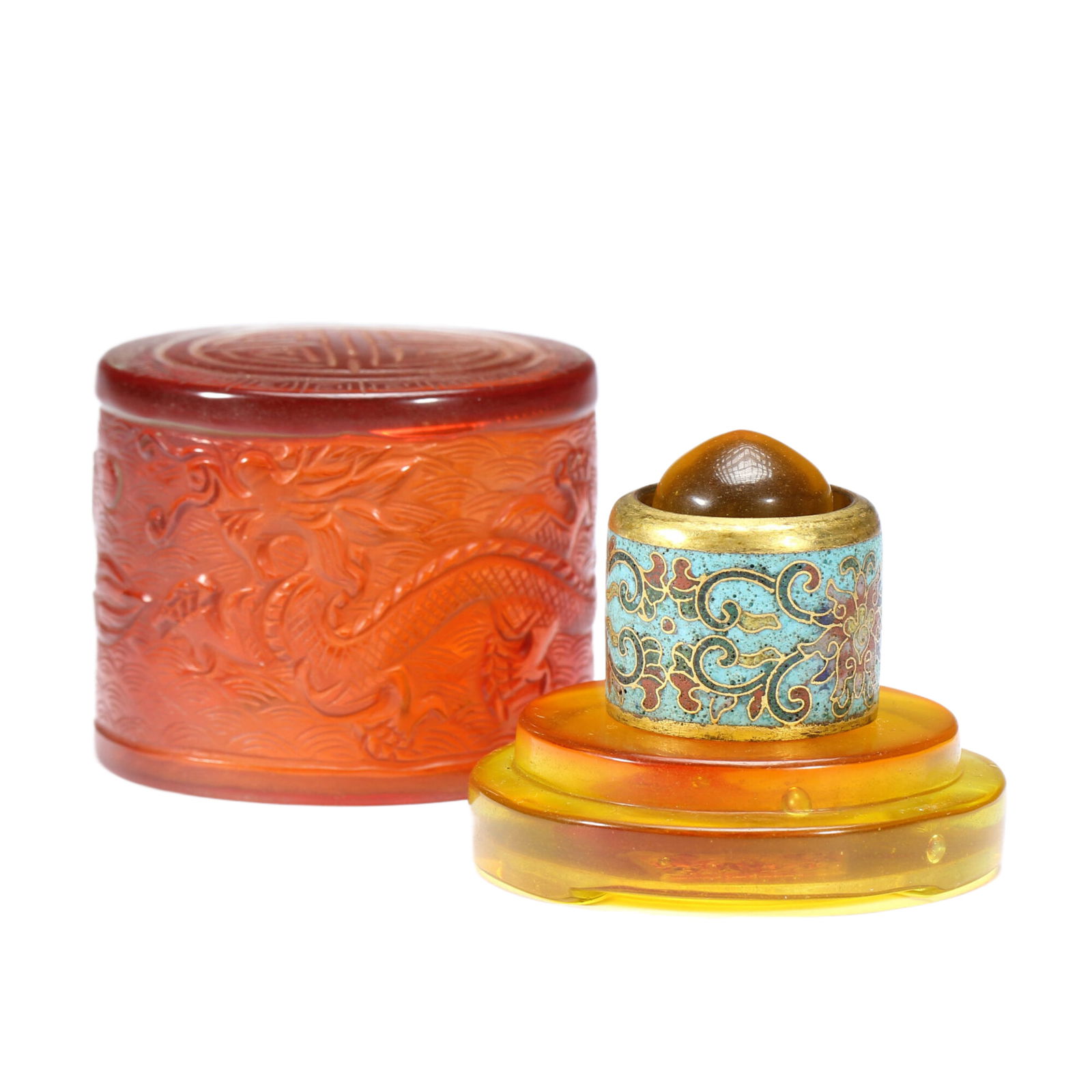 A CLOISONNE ENAMEL LOTUS SCROLLS ARCHER RING (1 of 6)