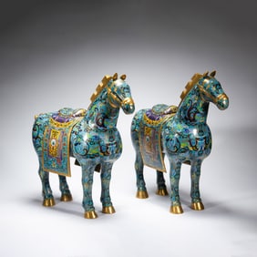 PAIR FINE CLOISONNE ENAMEL HORSES