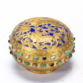 A HARDSTONES INLAID BRONZE-GILT BOX WITH COVER