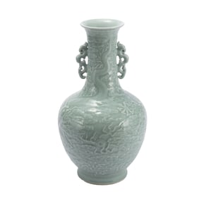 A CHINESE CELADON GLAZED DRAGON VASE