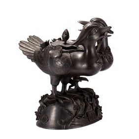 A BRONZE MANDARIN DUCKS INCENSE BURNER
