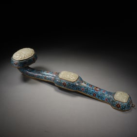 A JADE PLAQUES INLAID CLOISONNE ENAMEL RUYI SCEPTER