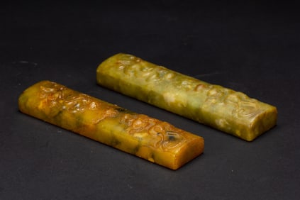 PAIR CARVED SHOUSHAN STONE WRIST-RESTS