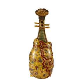 A CLOISONNE ENAMEL PAPER WEIGHT PIPA
