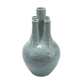 A CHINESE CELADON GLAZE FIVE SPROUTS VASE