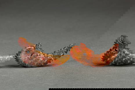 PAIR CARVED JADE SILK WORM ORNAMENTS: PAIR CARVED JADE SILK WORM ORNAMENTS  Each arched pendant is carved in the form of a silk worm with grooved sections to the body. DIMENSIONS: L. 4.5 cm. Weight 30 grams. HAVE A SIMILAR ITEM TO SELL? C