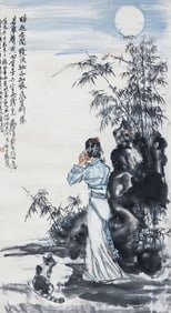 A CHINESE PAINTING OF FIGURAL STORY SIGNED HUANGZHOU
