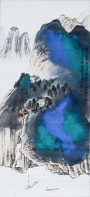 A CHINESE PAINTING OF SIGNED BLUE AND GREEN LANDSCAPE SIGNED ZHANG DAQIAN
