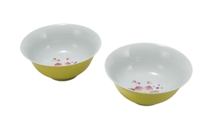 PAIR OF LEMON YELLOW GLAZE PORCELAIN BOWLS