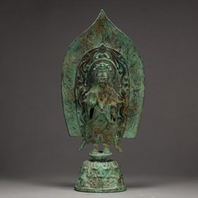A BRONZE STANDING FIGURE OF BODHISATTVA