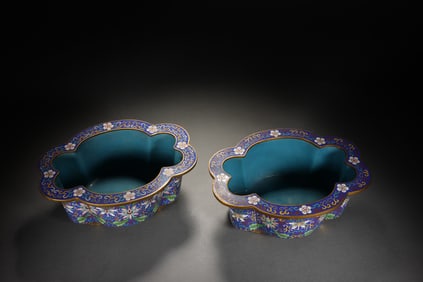PAIR CLOISONNE ENAMEL JARDINIERE