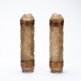 PAIR CARVED ROCK CRYSTAL INCENSE HOLDERS