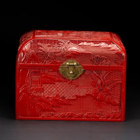 A CARVED CINNABAR LACQUER BOX