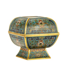 A CLOISONNE ENAMEL SQUARE BOX WITH COVER