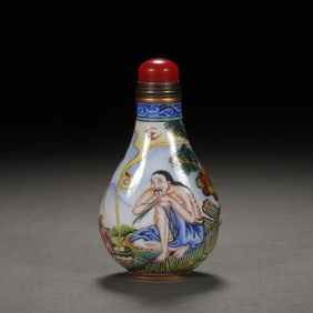 A PAINTED ENAMEL BRONZE SNUFF BOTTLE