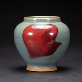 A PURPLE SPLASHED JUN-WARE BLUSTER JAR