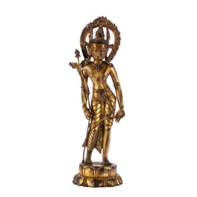 A BRONZE-GILT STANDING PADMAPANI