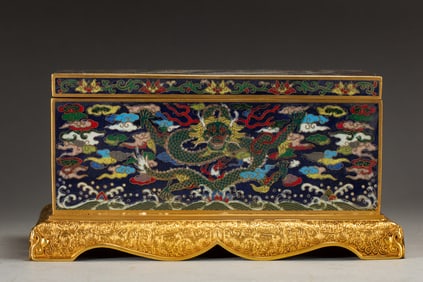 A FINE CLOISONNE ENAMEL DRAGONS BOX WITH COVER