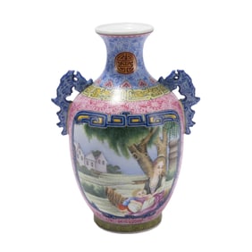 AN ENAMEL FLOWER PORCELAIN VASE