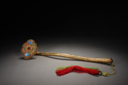 AN ENAMELED SILVER-GILT RUYI SCEPTER