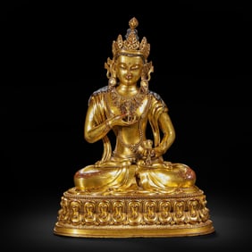 A VERY RARE TIBETAN BRONZE-GILT FIGURE OF VAJRASATTVA