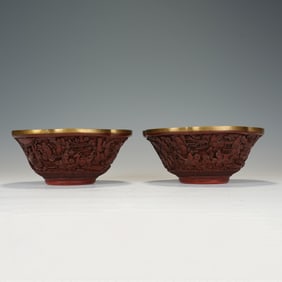 A CARVED CINNABAR LACQUER BOWLS